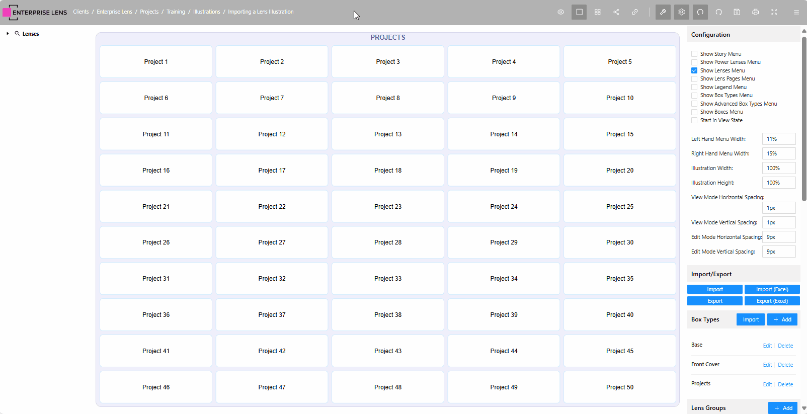 Configuring the Lens for a few Project boxes